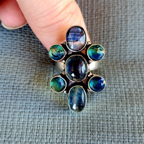New Kyanite & Bi-Color Tourmaline 925 Silver Ring. - Picture 3 of 11